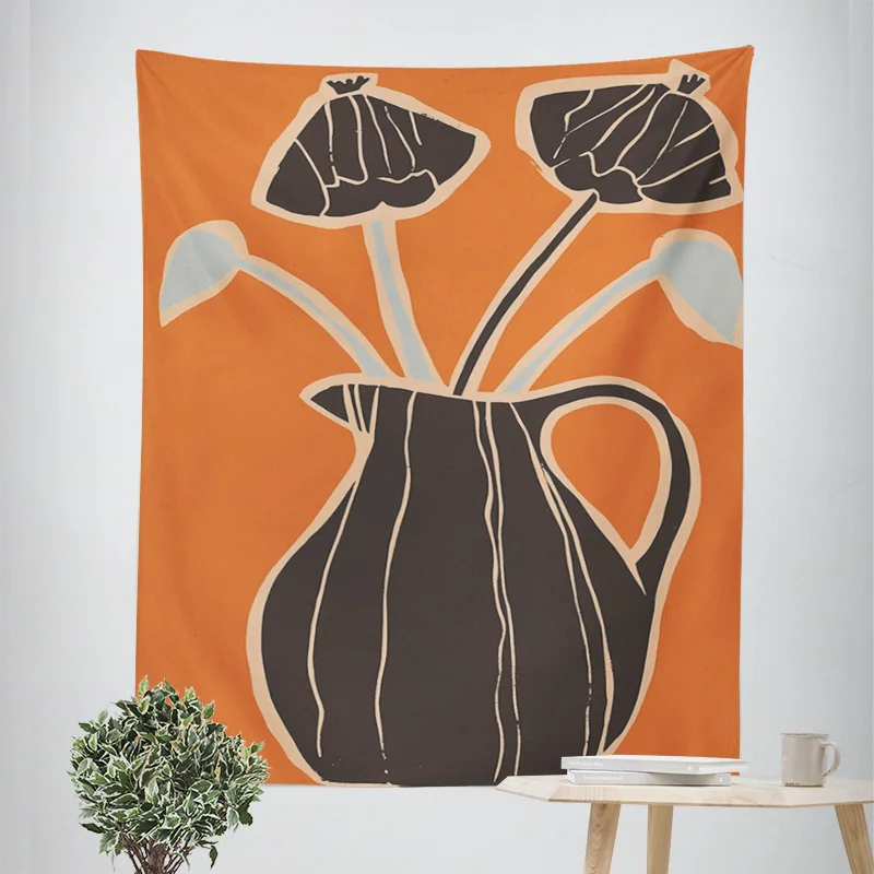 Mori Plant Illustration Tapestry Morandi Ins Wind Abstract Art Fabric Bedroom Bedside Background Cafe Decoration