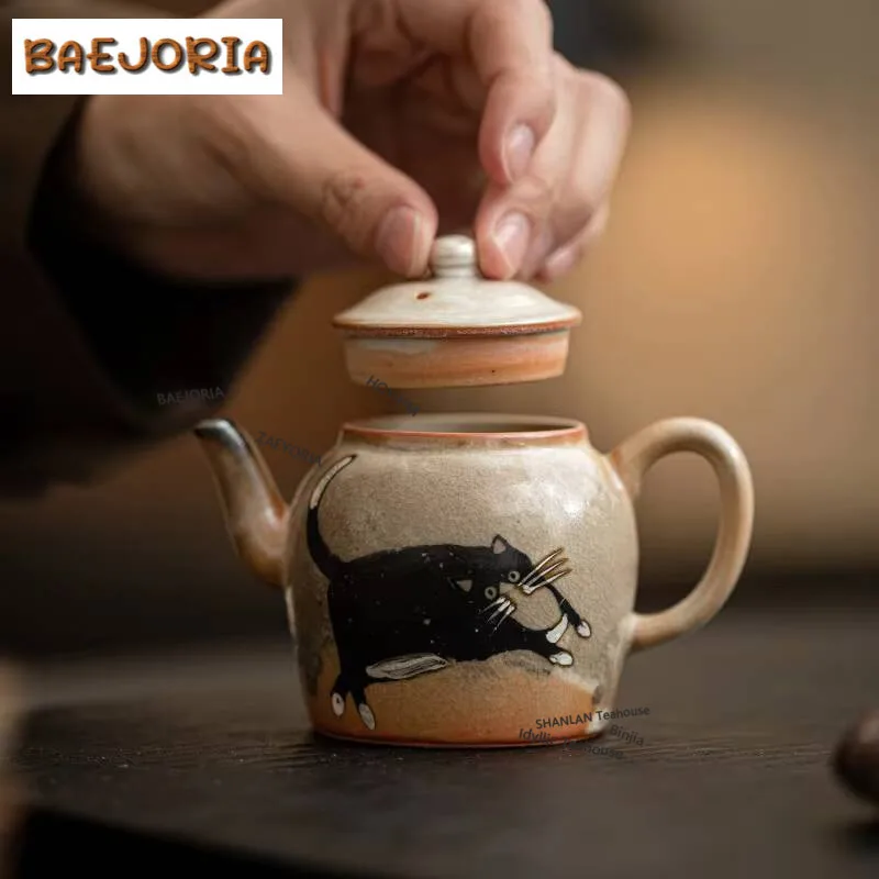 Handmade Gilt Silver Cat Teapot Japanese Wood-fired Porcelain Zhiye Pot Tea Maker Kettle Tea Services Accessories Collection
