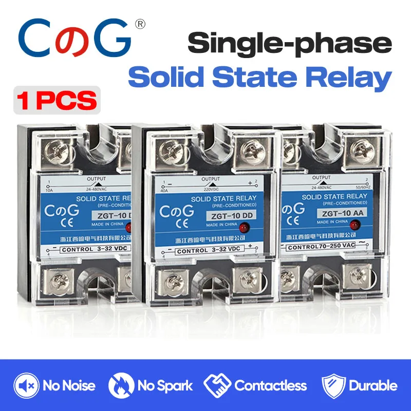 CG 1PCS Single-phase Solid State Relay Input 3-32VDC Output 24-480VAC DC to AC/DC to DC/AC to AC SSR 10/25/40A Module Relay