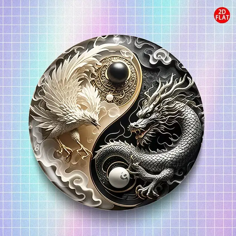 2D Flat, (2D FLAT) Tai Chi Diagram Classic Fashion Brooch/Pin/Badge, Perfect Match with Jeans, Clothes, Backpacks, and Hats, Sui