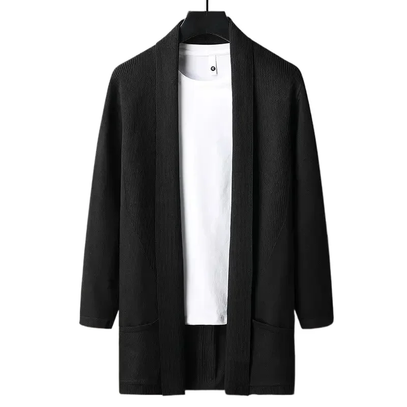

Korean and Japanese Style Men's Mid-length Slim-fit Sweater, New Style for Spring and Autumn, Pure Color Knitted Cardigan Jacket