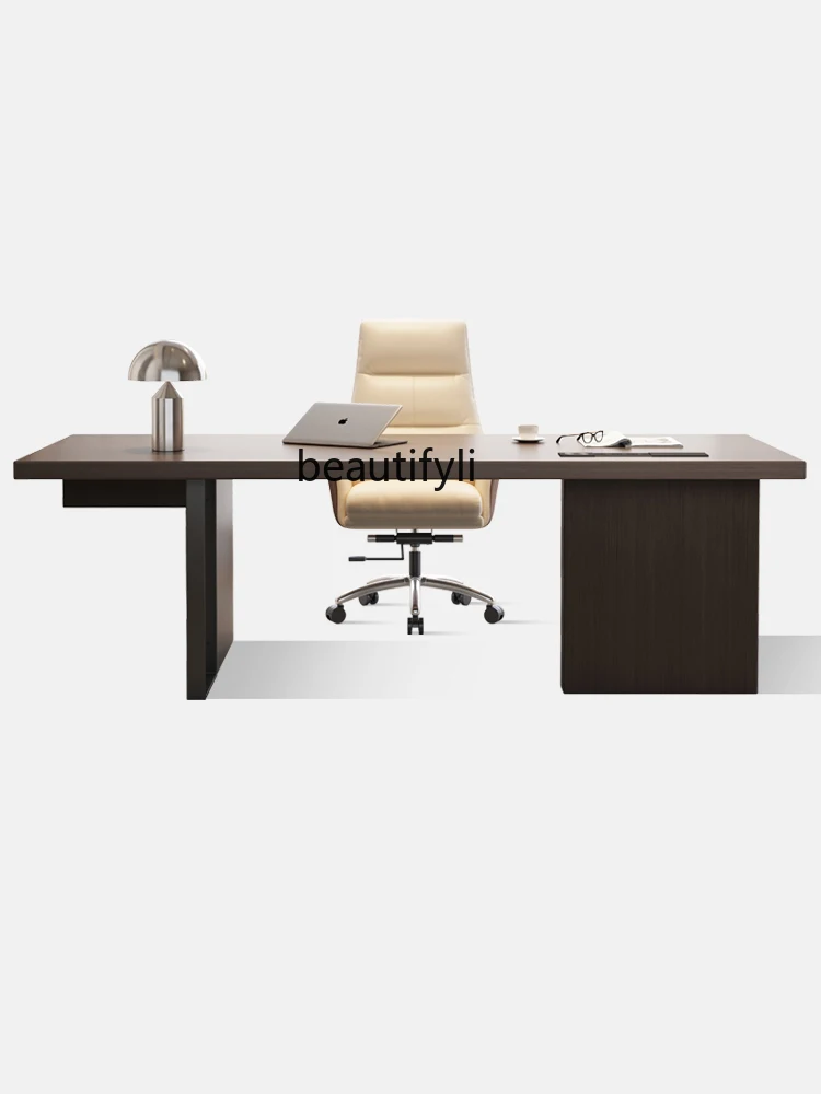 

Italian Minimalist Modern Simple Home Smoked Desk Solid Wood Workbench Computer Desk Boss Desk Living Room Furniture