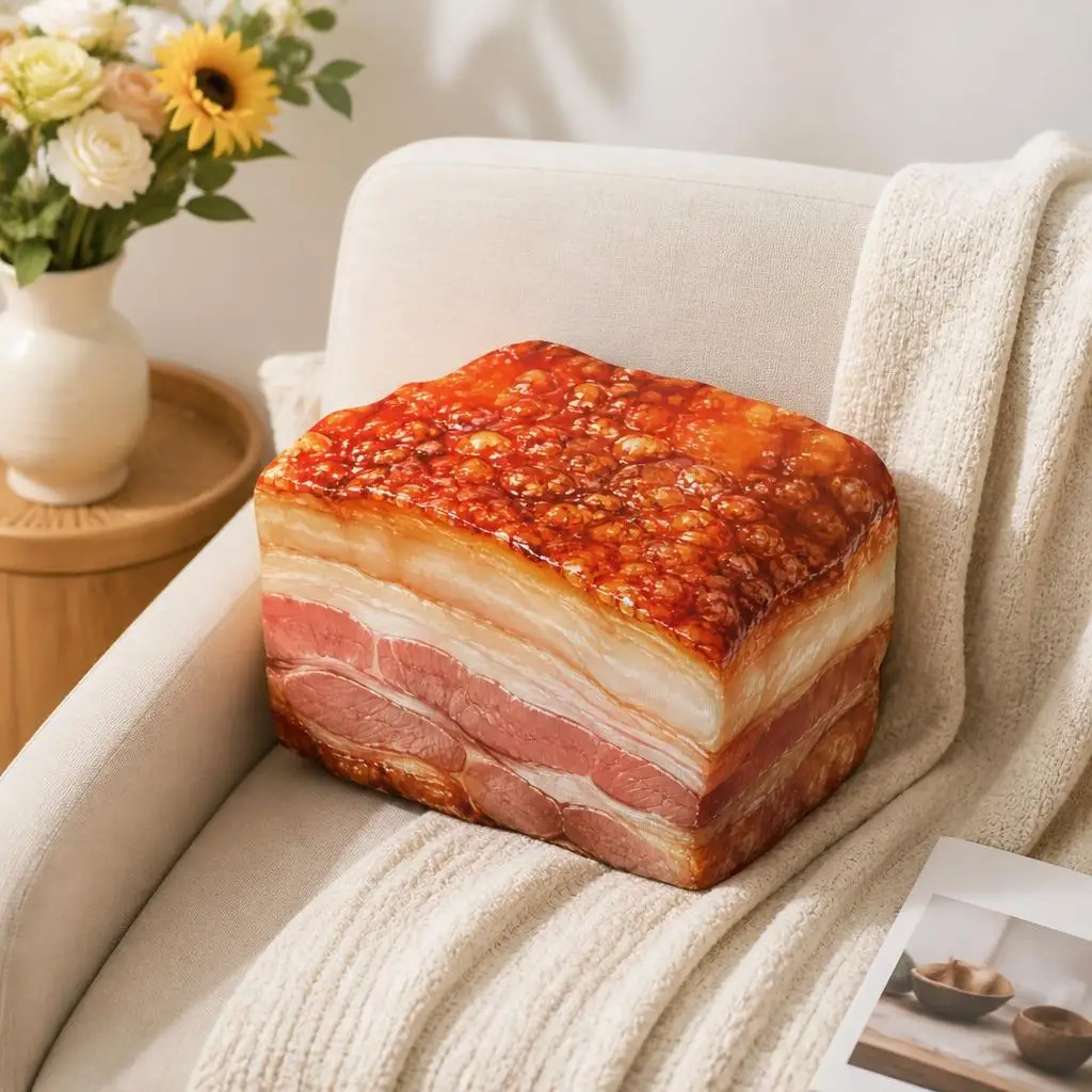 Pork Belly Plush Pillow Realistic Bacon Slab Cushion Funny Meat Lover Gift Stuffed Shaped Throw Pillow Sofa Restaurant Decor