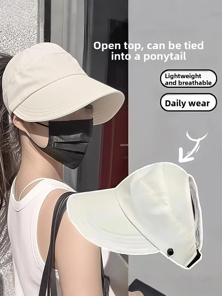 Women's Summer New Style Sun Protection Hat Casual round Top Half Open Duckbill Wide Brim Hat Travel Fishing UV Protection
