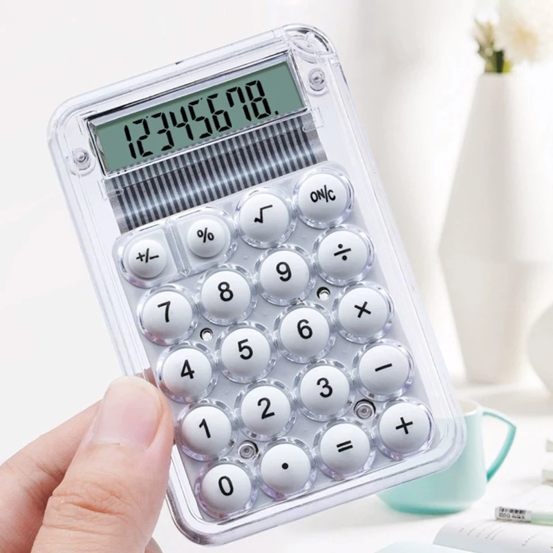 8 Digits Display Silence Widescreen Mini Calculator Students Portable Transparent Electronic Calculator Daily Use