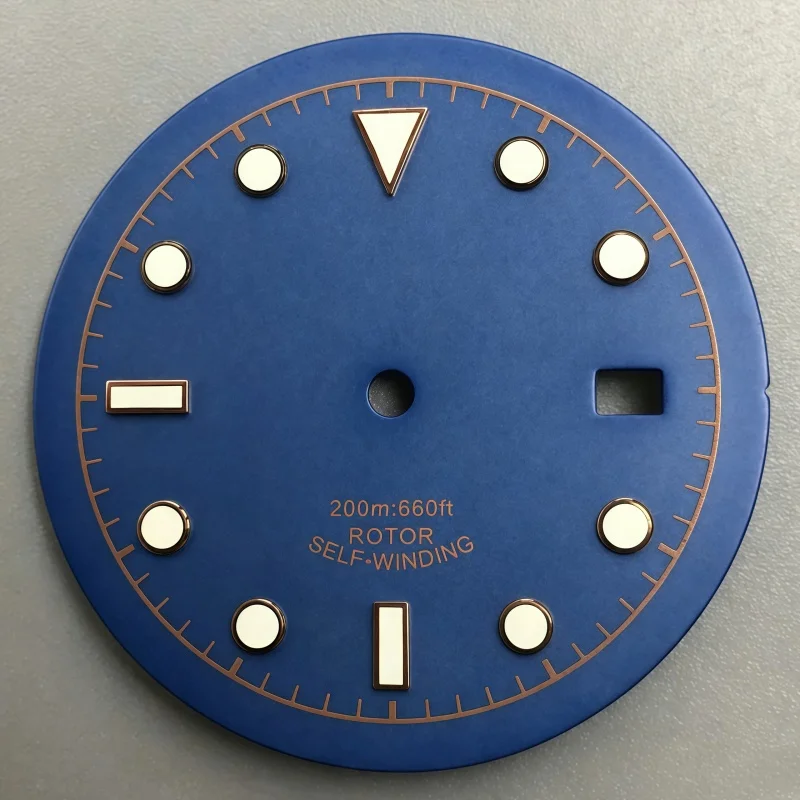 33.5mm green/blue diving watch dial luminous index compatible with NH35A/NH36 movement, 3 o'clock position date window.