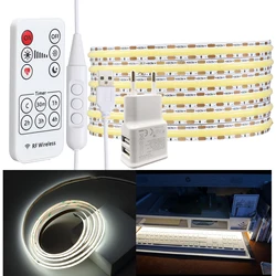 5V USB Powered COB LED Tape Strip Light kit Dimmable Line Switch Remote EU US Plug for Cabinet Bed Closets RF wireless 433mhz