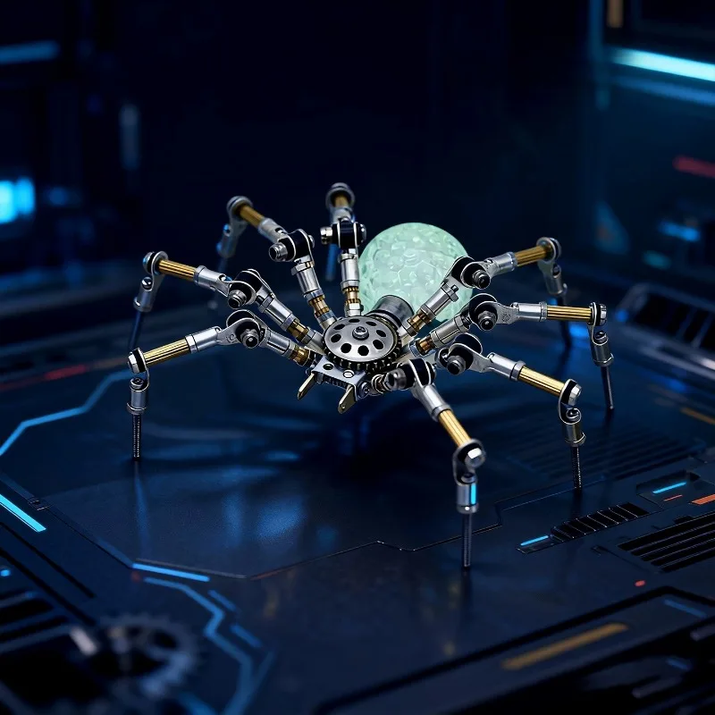 DIY Metal Mechanical Spider Model 3D Assembly Kit Cyberpunk Glowing Desktop Ornament Gift Model