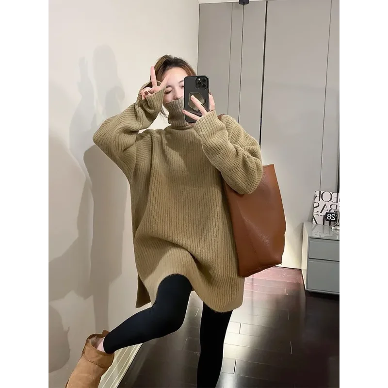 Dolcevita stile pigro maglione da donna nuovo design con spacco di media lunghezza