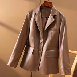 Blazers en cuir de mouton véritable pour femmes, veste en peau d'agneau véritable, manteau de bombardier en cuir de mouton, nouveau, FGino 59