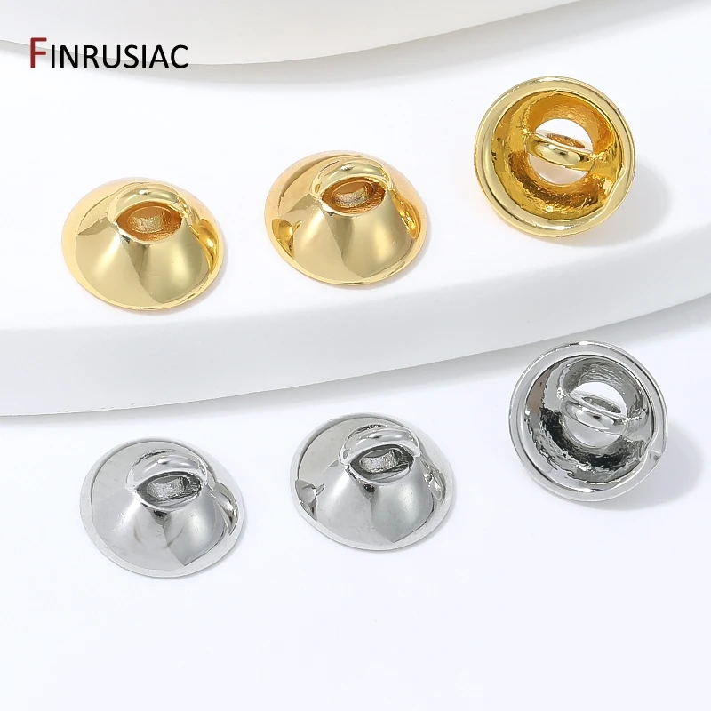 18K Gold Plated Brass Round Crimp Beads End Caps,Bowl Shaped End Caps with Loop for DIY Pearl Jewelry Making Findings