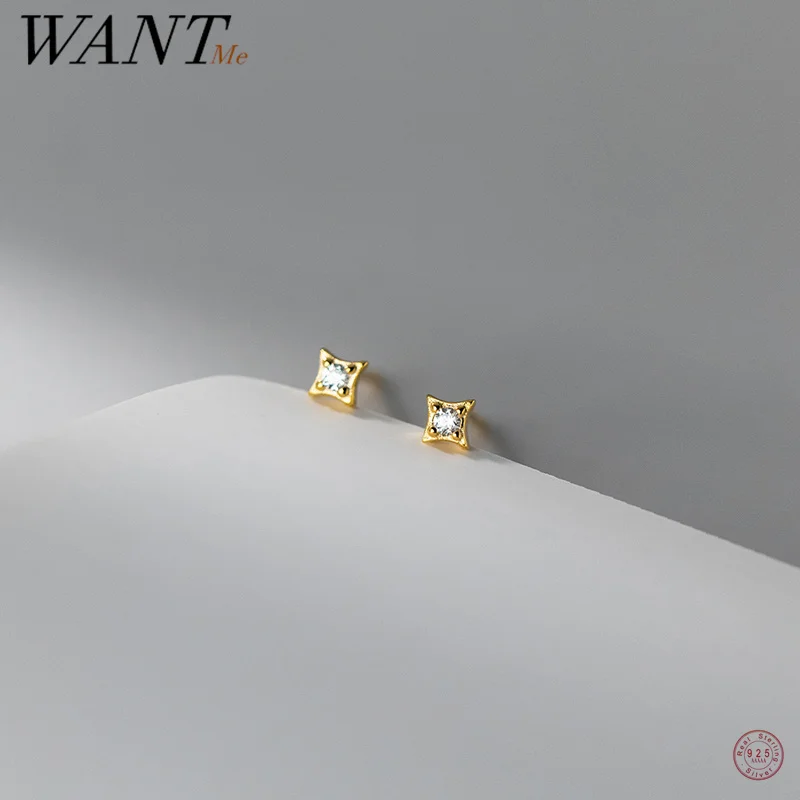 

WANTME 925 Sterling Silver Sweet Cute Star Mini Small Zircon Stud Earrings for Women Baby Ear Bone Piercing Jewelry Accessories