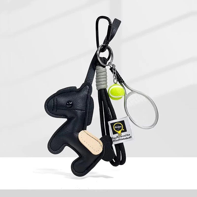Vintage Style PU Leather Horse Bag Tennis Pingpong Badminton Pendant Lightweight Design Horse Hanging Rope Rope