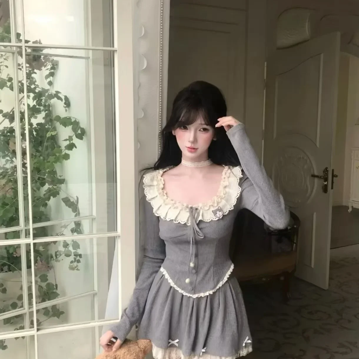 2024 Nieuwe herfst en winter high-end geavanceerd ontworpen zoete temperatuur kant gebreide top + rok 2-delige sets damesoutfits