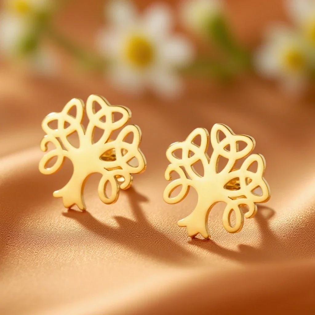 1Pair Sacred Tree of Life Stainless Steel Triangle Knot Lucky Symbol Earrings Retro Irish Lucky Ladies Jewelry Gift