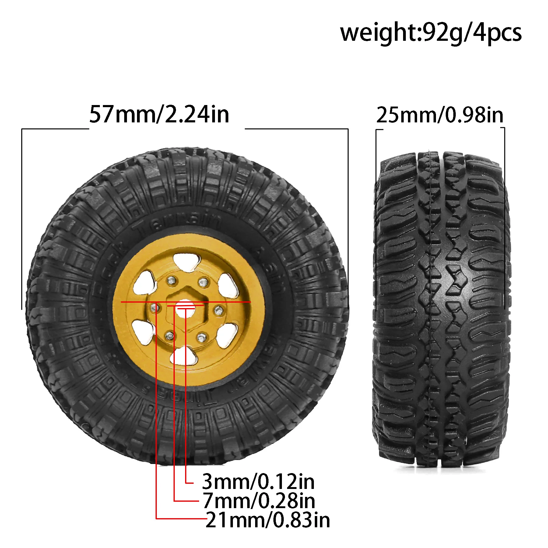 4pcs Beadlock Metal Wheel Rims 57mm 1.0