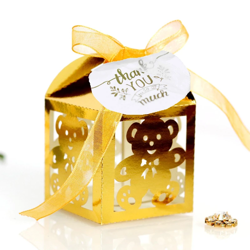 25/50/100 Stück Süßigkeitenboxen für Babyparty, Geburtstag, mit Dankeschön-Tags, Bändern, süße Bären-Verpackungsbox für Schokoladen-Party-Dekoration – Detail 18