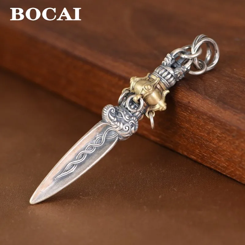 BOCAI New Real S925 Silver Jewelry  Retro Long Nosed Auspicious Beast Diamond Pestle Pendant for Men Fashionable Gift Wholesale