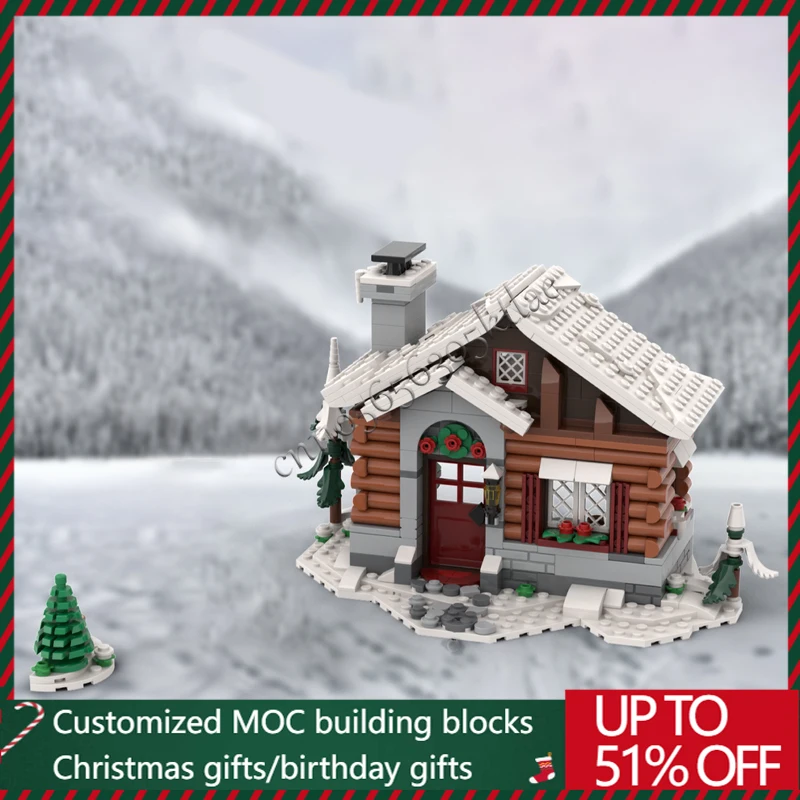 581-Teile MOC Weihnachtsserie Holzhütte Modell Bausteinsteine DIY Kreatives Montageset Lernspielzeug Festival Geschenke
