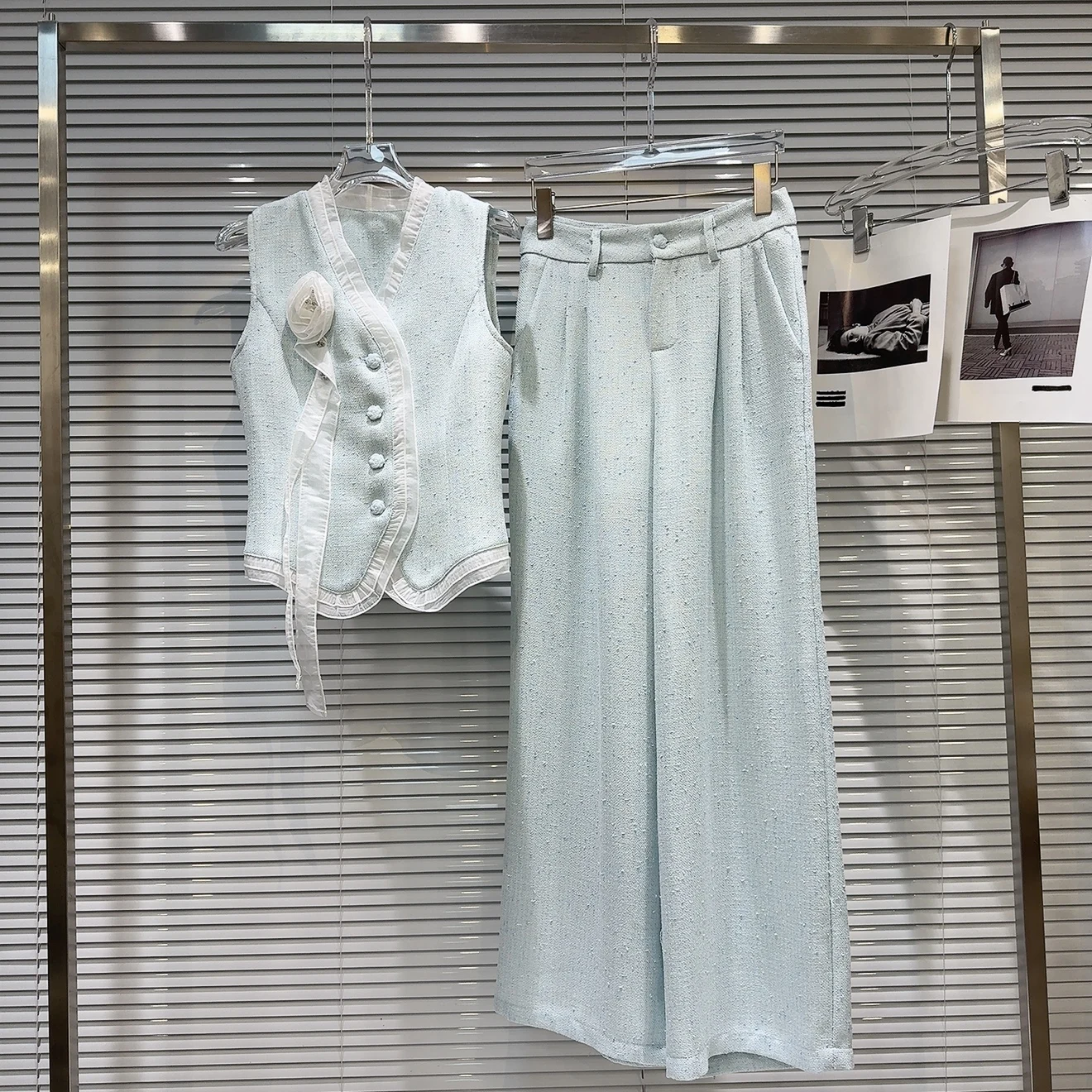 

Faionable Me Vest Jaet, комплект с широкими брюками, маленький Fraance Sle, осеннее новое поступление, женский костюм из двух предметов Faion