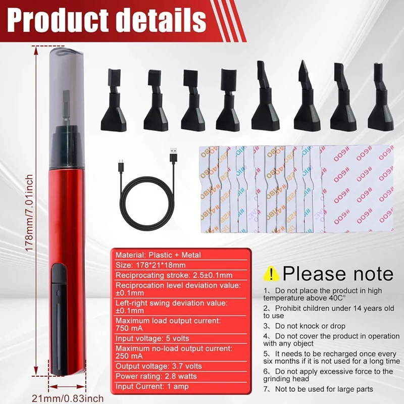 ABUL-Reciprocating Sander, USB Charging Electric Sanding Pen, Small Sander Pen Sander For Small Sanding, Polishing,DIY Crafts