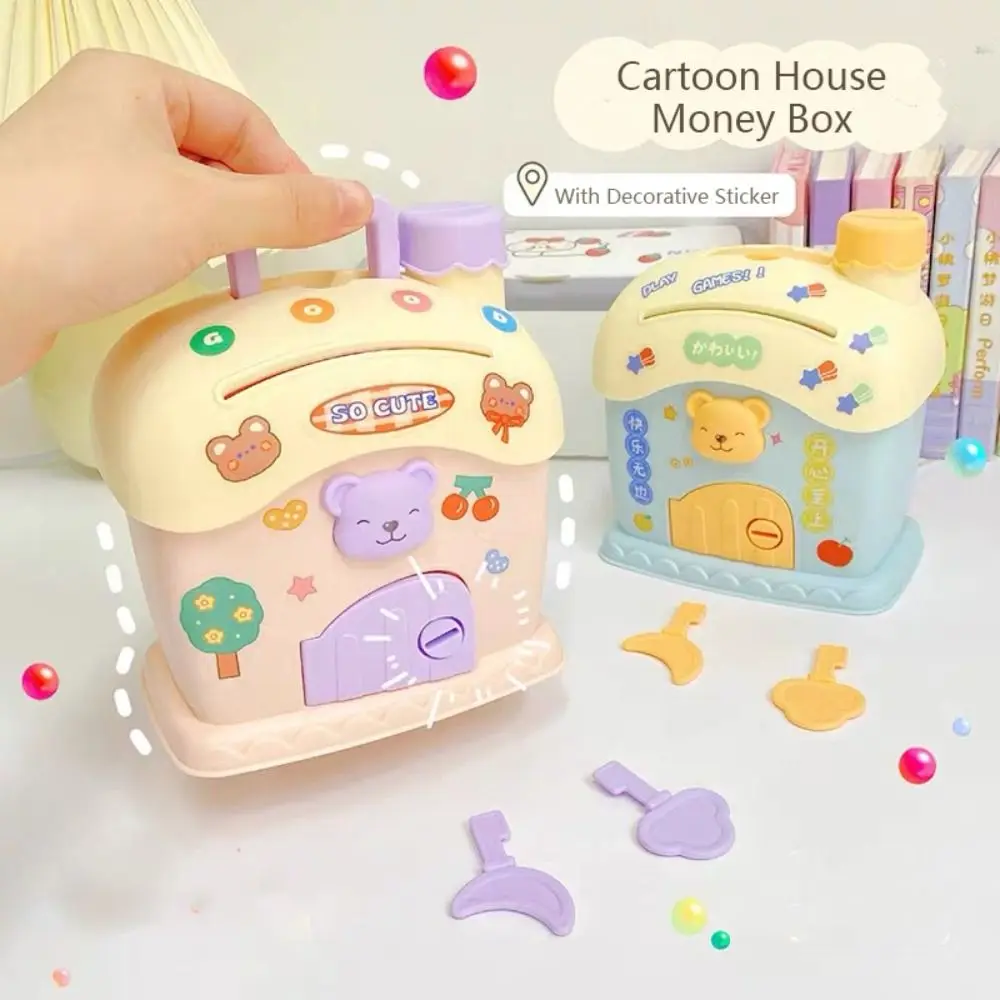 Creative Mushroom House Money Box Portable Key Lock Piggy Bank Plastic Security Coin Bank Students Gift