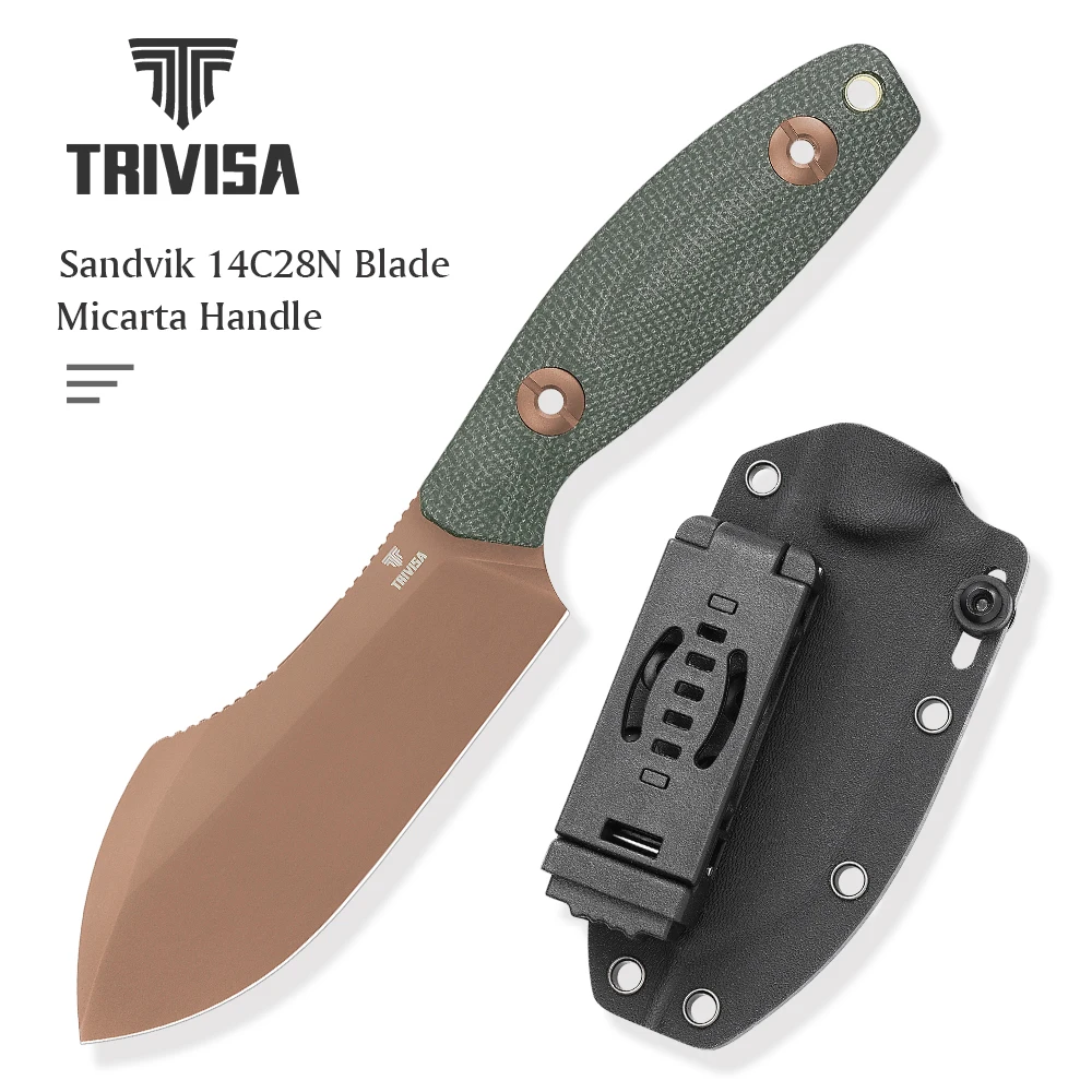 TRIVISA Straight Pumpkin-GM Knife 14C28N Full Tang Blade Micarta Handle With  Kydex Sheath Outdoor Survival  Camping Hiking Tool