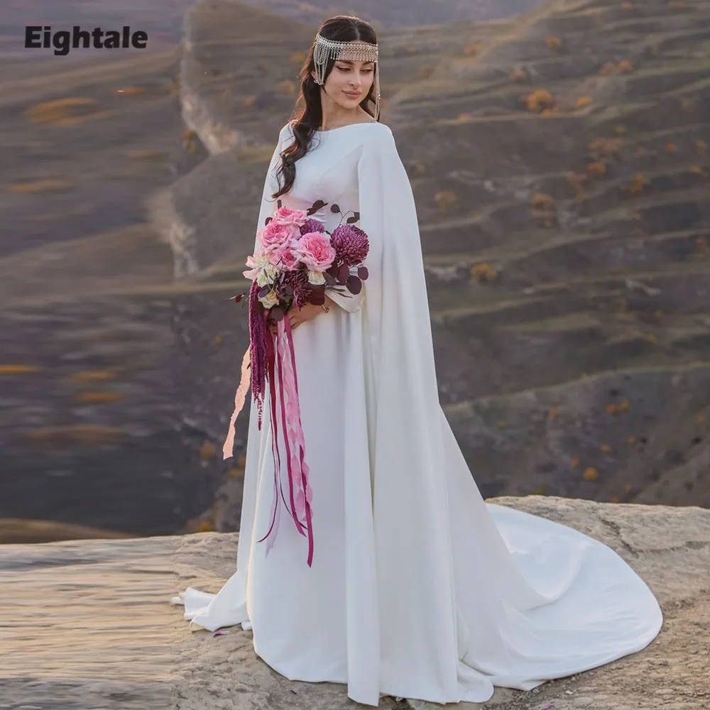 

Eightale арабское свадебное платье с круглым вырезом по индивидуальному заказу цвета слоновой кости атласное свадебное платье с длинными рукавами длиной до пола мусульманское вечернее платье невесты