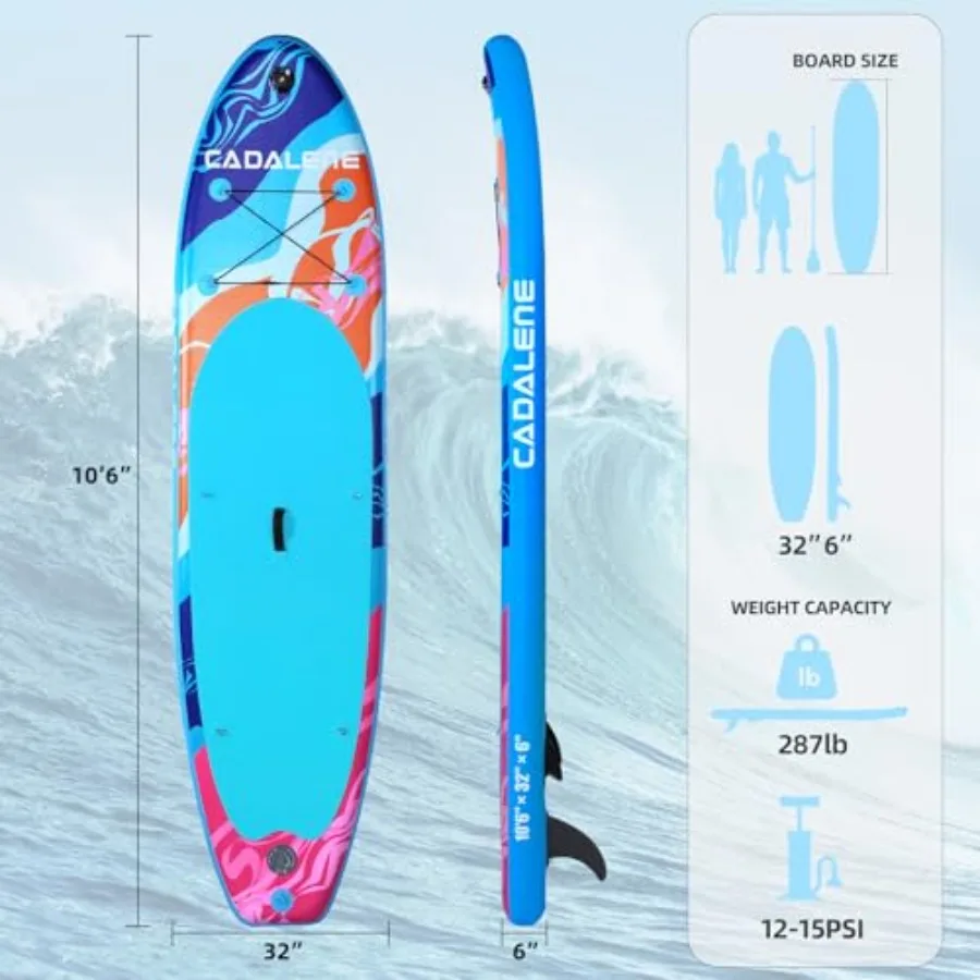 Inflatable Stand Up Paddle Board for family use, PVC material, blue, includes full SUP accessories and anti-slip EVA deck
