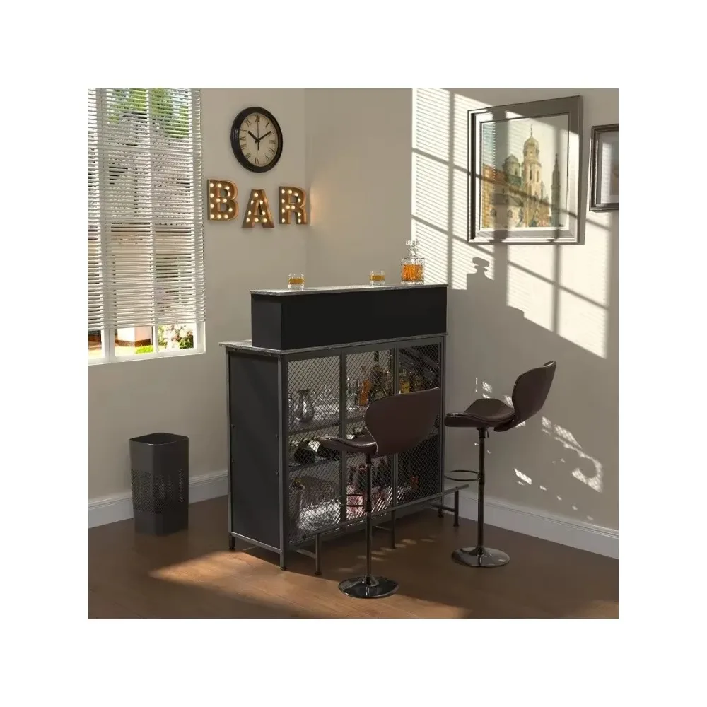 Meja Bar Unit Bar rumah dengan penyimpanan & Ottoman, 16 "D x 47" L x 51 "H, untuk Bar dapur rumah (coklat)