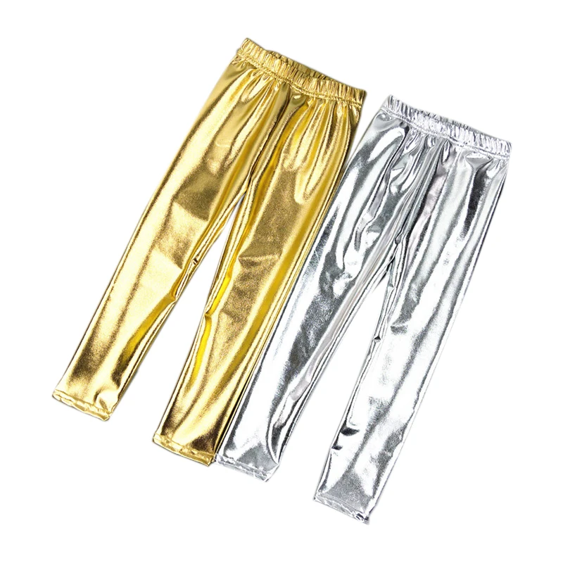 

Children Girls Tight Leggings Shiny Gold Silver Skinny Punk Pants for Autumn Kids Boys Trousers