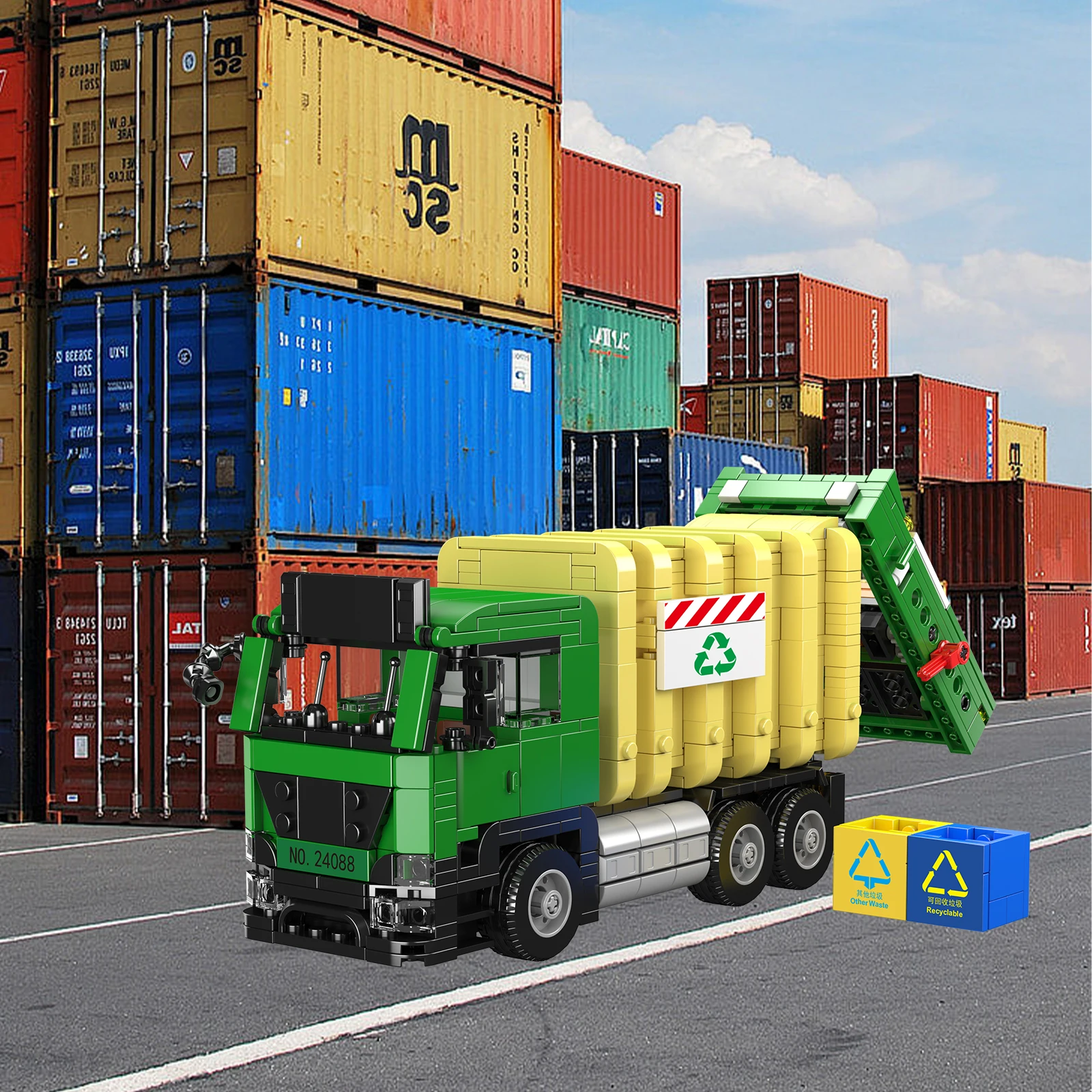 قالب KING 24088 646 قطعة نموذج شاحنة القمامة صديقة للبيئة مجموعة مكعبات البناء للأطفال والكبار