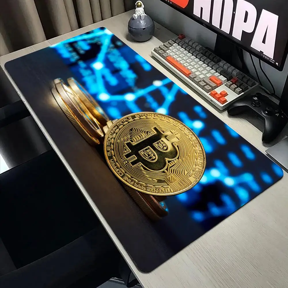 

Неоновый коврик для мыши с биткойнами, большой коврик для компьютерного офисного игрового стола, XXL, резиновый противоскользящий коврик для игровой клавиатуры, коврик для мыши, длинные настольные коврики