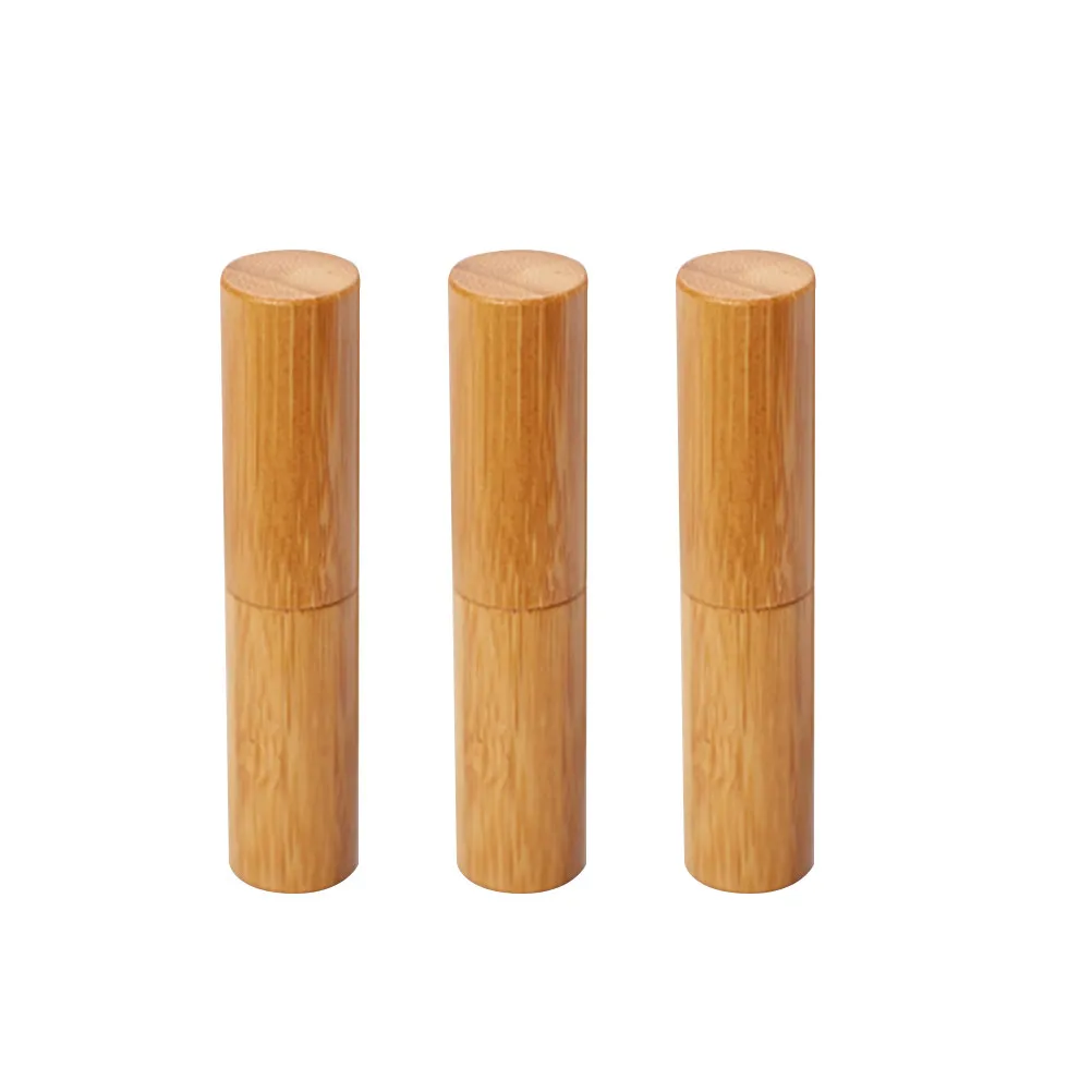 3Pcs 12.1mm Empty Lip Balm Tubes with Lids Bamboo Inspired DIY Lipstick Container Set for Travel Work Makeup Artists