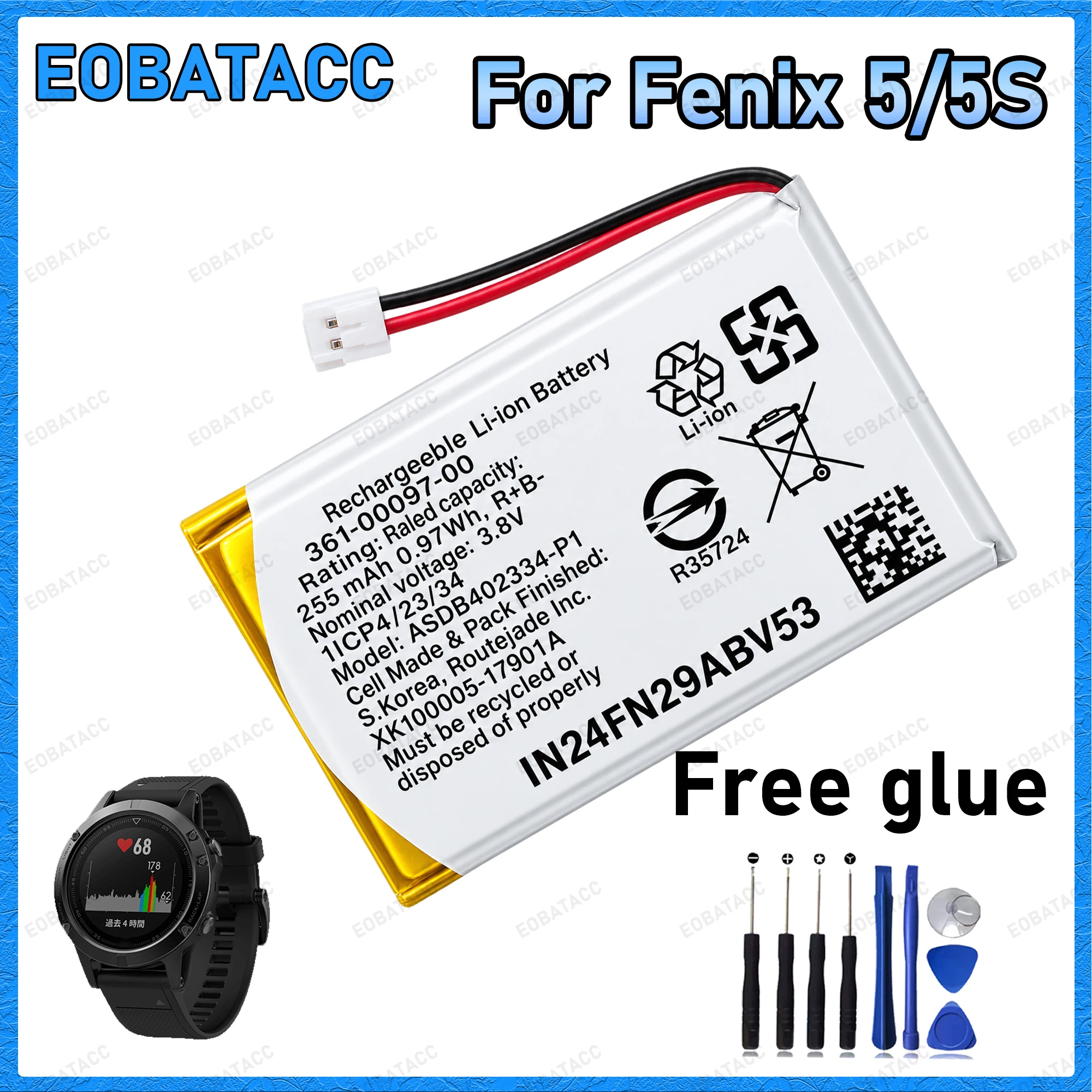 New Replacement Battery For Garmin Fenix 5 6 Fenix 5S 5X Forerunner 935 945 361-00097-00 361-00096-00 361-00098-00 255mAh
