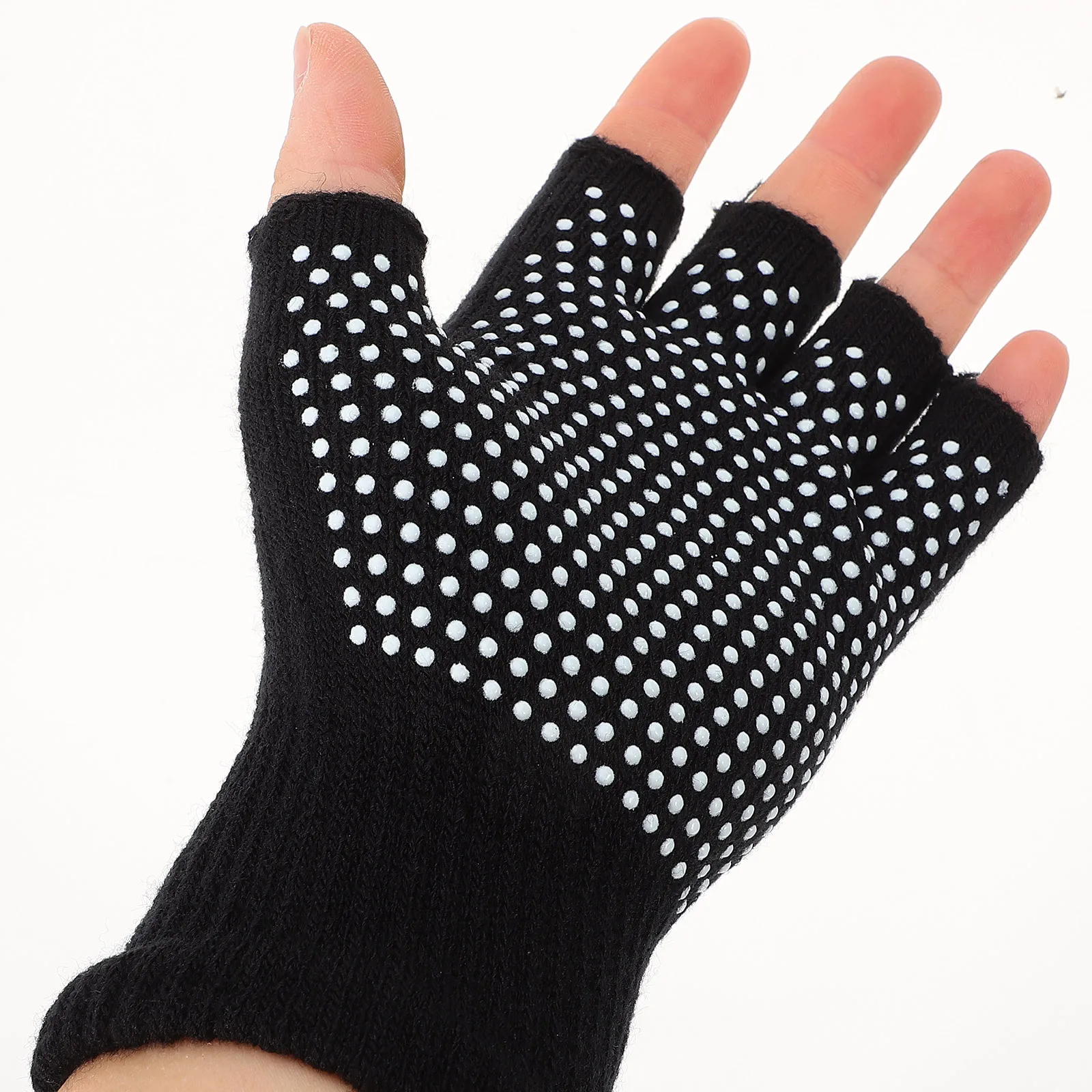 

Non-Slip Yoga Gloves Fingerless Half Finger Cotton Knitted Comfortable Soft Breathable Sports Workout Gloves Black
