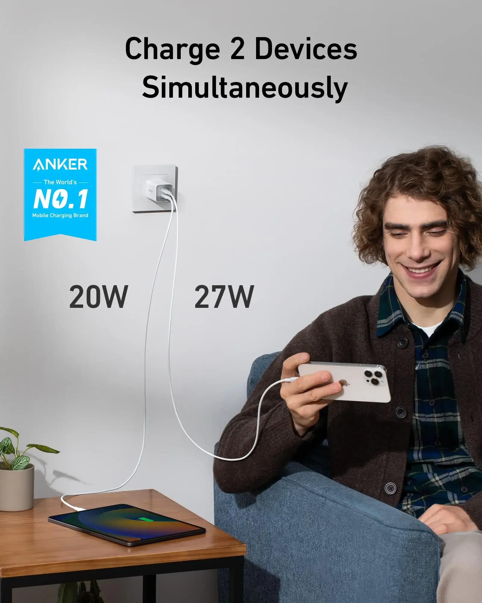 Anker 47W USB C Charger (Nano 3), 2 Port Compact Foldable GaN Fast Charger for iPhone 15/15 Plus/15 Pro/15 Pro Max/14, Galaxy,