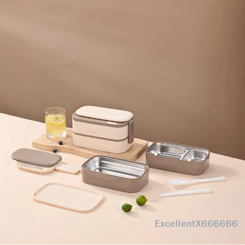 304 Stainless Steel Lunch Box 2 Layers Divided Microwavable Bento Box For Students Office Worker Portable Sealed Food Container