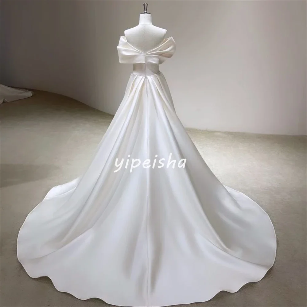 Satin Handmade Flower Pleat Cocktail Party A-line Off-the-shoulder Bespoke Occasion Gown Long Dresses