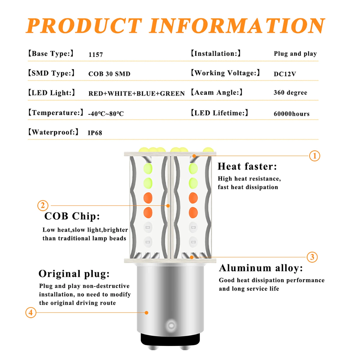 2pcs LED 1157 Bulb Brake Light Motorcycle 1157 Bay15d P21/5 W Flashing Motorcycle LED Parking Taillights Flashing Warning Light view 4