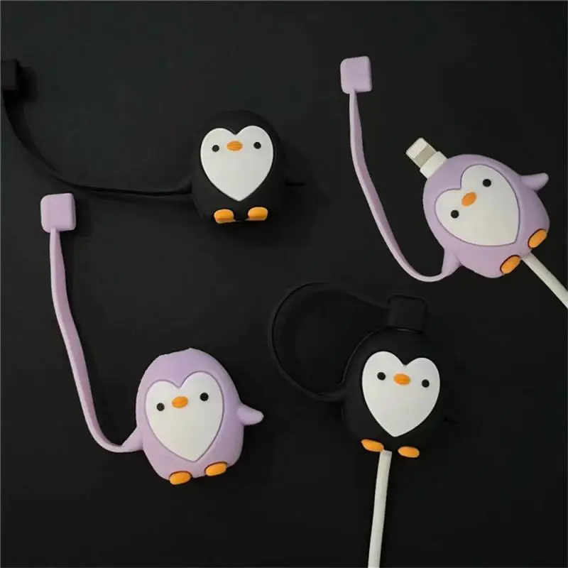 Winding Penguin Dust Cover Anti-break Charging Cable Case Winder Penguin Case Dust-proof Black Cartoon Pvc Cute Purple