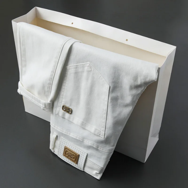 Three-proof fabric anti-fading affordable luxury fashion jeans men's solid color high-end simple all-match casual slim-fit pants