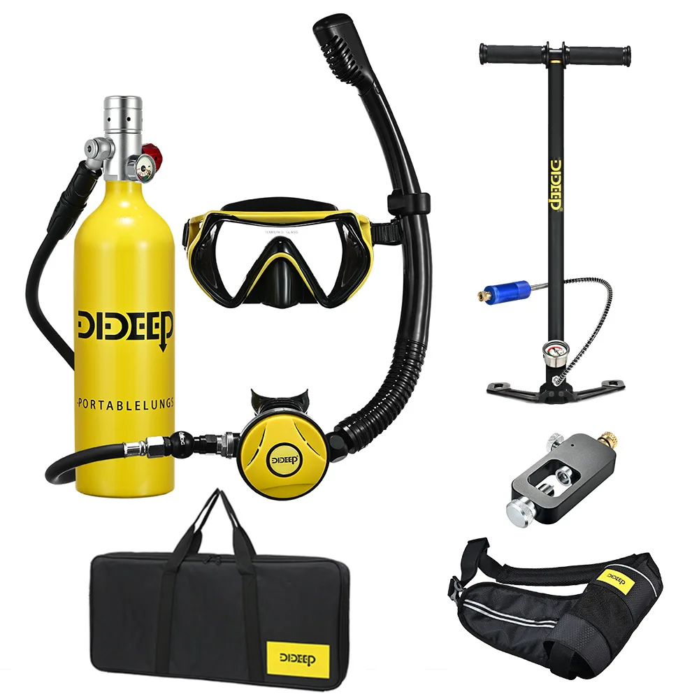 1L Scuba Diving Cylinder Mini Yellow Oxygen Tank Dive Respirator for Snorkeling Breath Bucear Buceo Diving Equipment