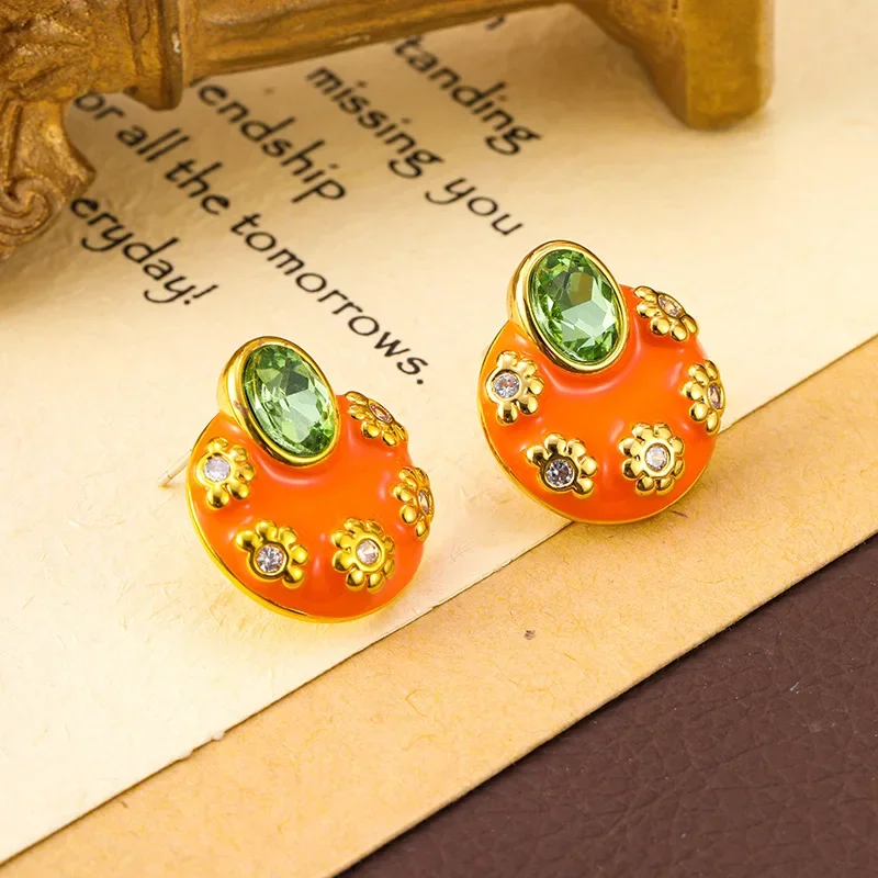 

European and American new enamel dripping oil retro simplicity high sense personalized zircon = earrings