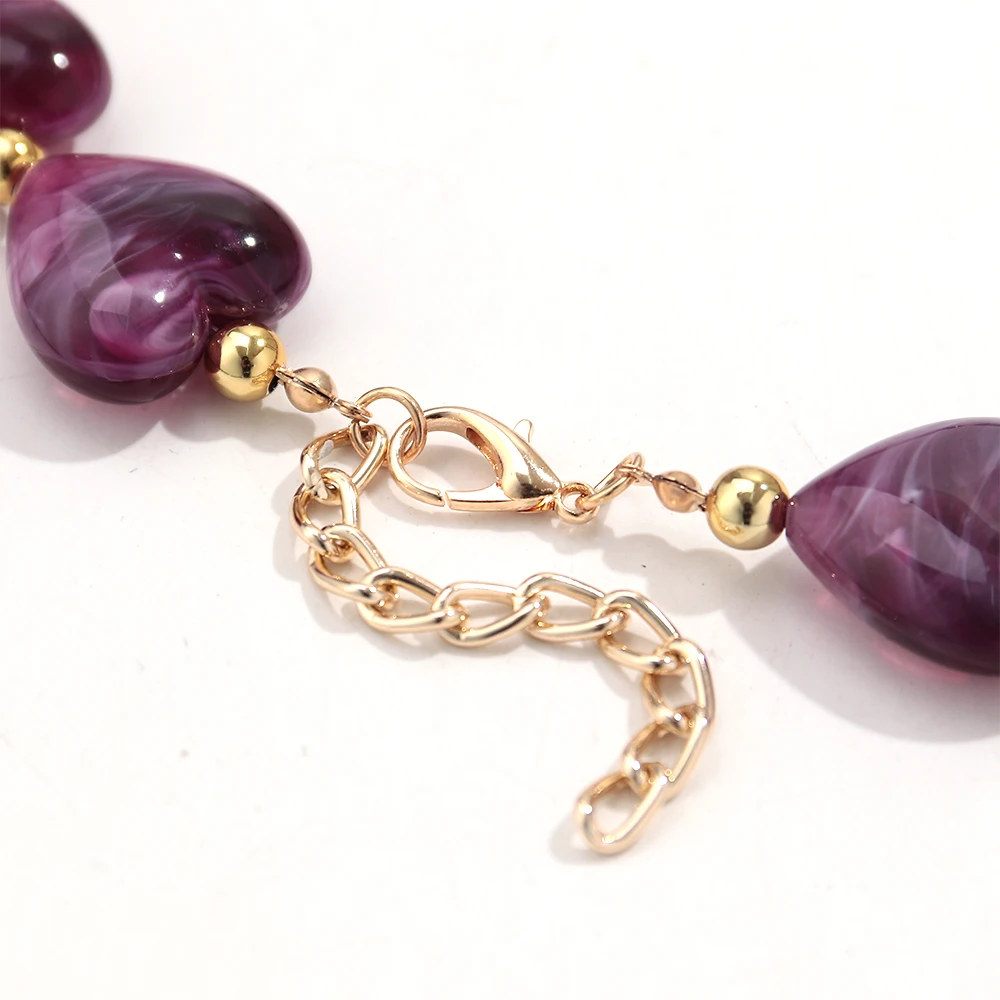 Nette Acryl Herz Perlen Halsband Halskette für Frauen Harz Geometrische Herz-förmigen Perlen Kragen Halsketten Mädchen Party Schmuck Geschenk – Detail 8