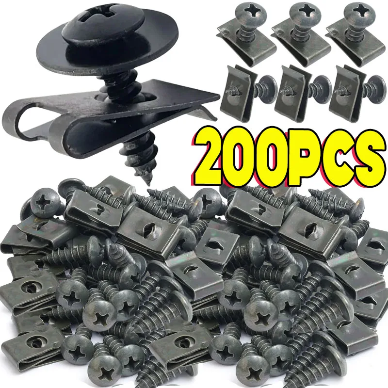 10/200pcs Car Metal Screw Clips Set U-Type Fastener Clip with Screw Anti-rust Fender Bumper Protection Buckle Iron Sheet Screw