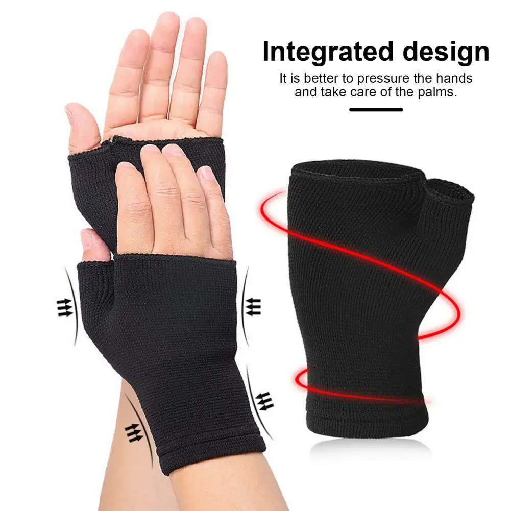 1 Pair Knitted Cycling Gloves Sweat Absorbing Fingerless Gloves Wrist Guards Sports Palm Protector Compression Wrist Brace