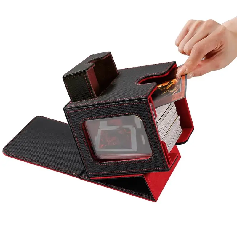 CYGJ-Leather MTG Card Box With 2 Commander Displays Waterproof Double-Layer Card Storage Can Hold 200+Double-Layer