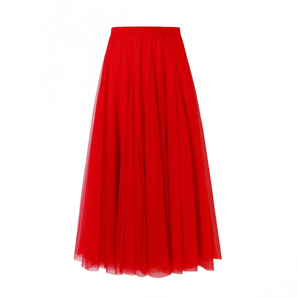 75 cm/80 cm/85 cm/90 cm/95 cm/100 cm longueur de jupe femmes coréen Simple solide une ligne taille haute grand ourlet longue jupe en Tulle