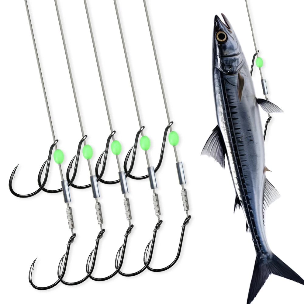 ZYZHE 1/3/5 Stück Angel-Stinger-Rigs mit 49 Strängen Stahldraht-Doppelhaken für Süßwasser- und Salzwasserfischen, Lebendköder-Rigs – Detail 3
